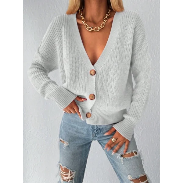 Kadın Uzun Kollu Düğme Detay Triko Bluz