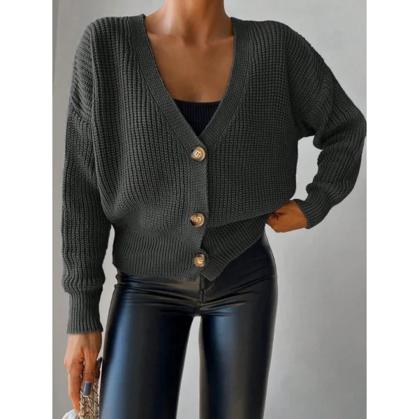 Kadın Uzun Kollu Düğme Detay Triko Bluz