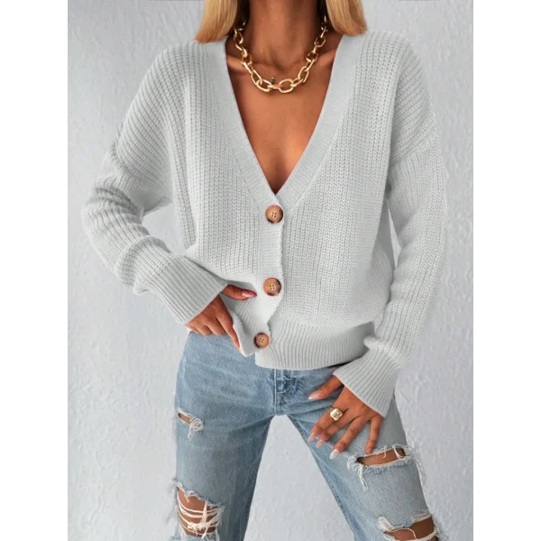 Kadın Uzun Kollu Düğme Detay Triko Bluz