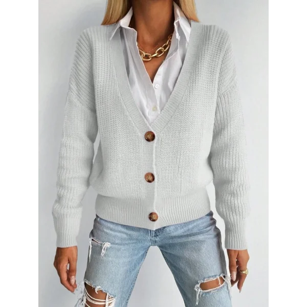 Kadın Uzun Kollu Düğme Detay Triko Bluz