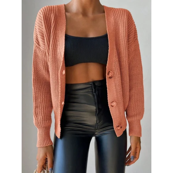 Kadın Uzun Kollu Düğme Detay Triko Bluz