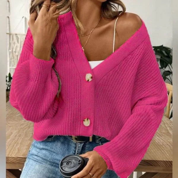 Kadın Uzun Kollu Düğme Detay Triko Bluz