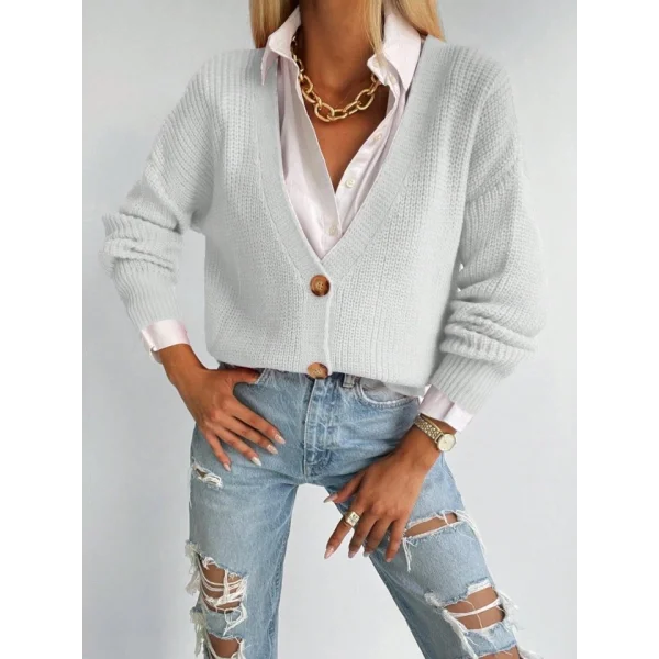 Kadın Uzun Kollu Düğme Detay Triko Bluz