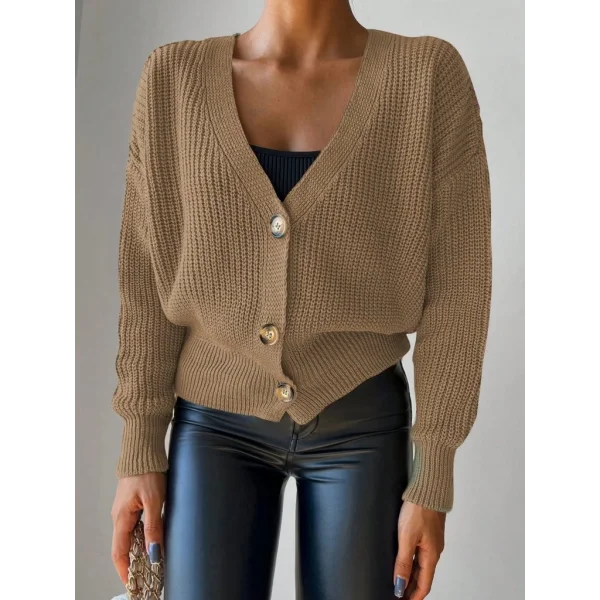 Kadın Uzun Kollu Düğme Detay Triko Bluz