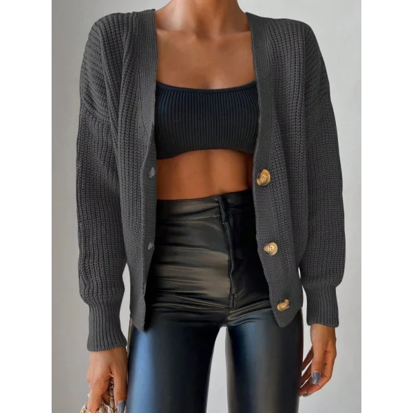 Kadın Uzun Kollu Düğme Detay Triko Bluz