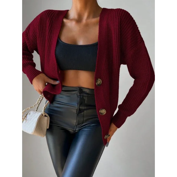 Kadın Uzun Kollu Düğme Detay Triko Bluz