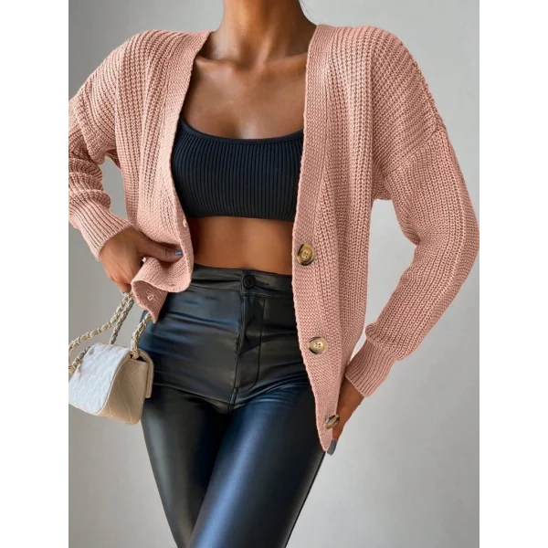 Kadın Uzun Kollu Düğme Detay Triko Bluz