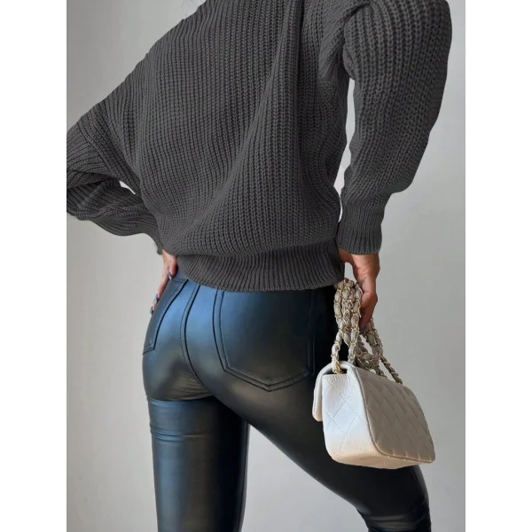 Kadın Uzun Kollu Düğme Detay Triko Bluz