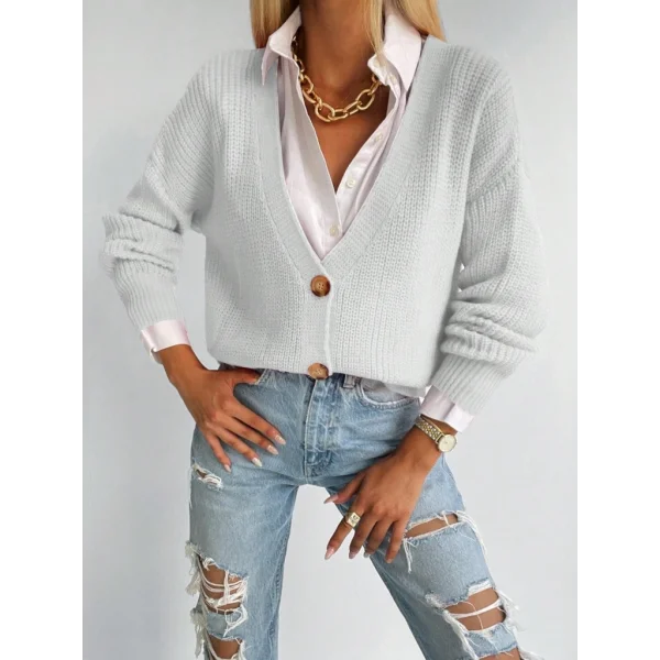 Kadın Uzun Kollu Düğme Detay Triko Bluz