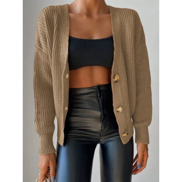 Kadın Uzun Kollu Düğme Detay Triko Bluz