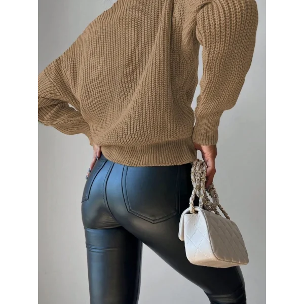 Kadın Uzun Kollu Düğme Detay Triko Bluz