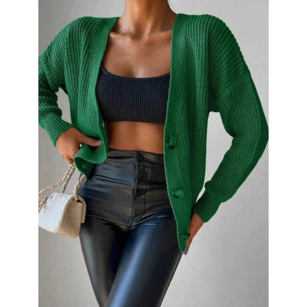 Kadın Uzun Kollu Düğme Detay Triko Hırka