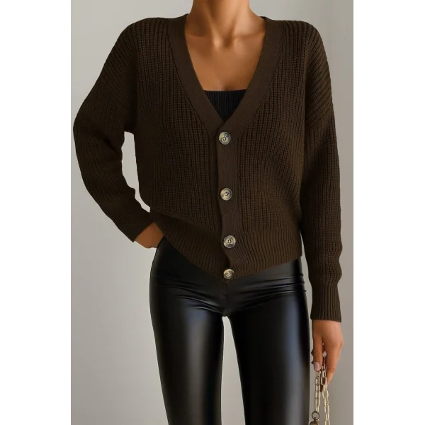 Kadın Uzun Kollu Düğme Detay Triko Hırka