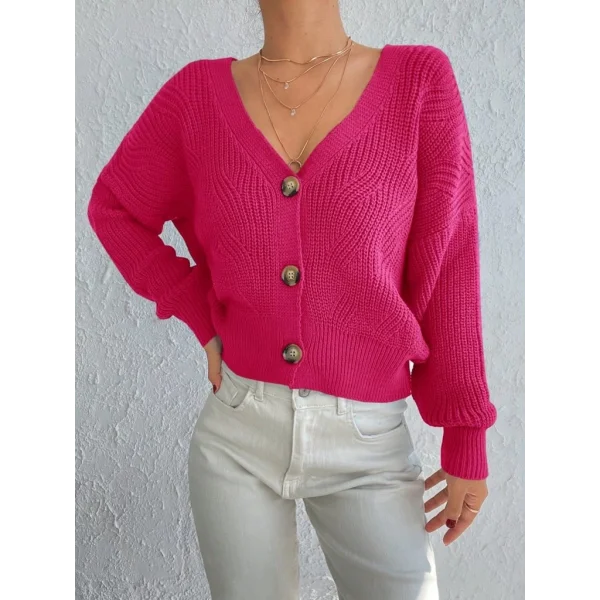 Kadın Uzun Kollu Düğme Detay Triko Hırka