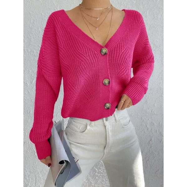 Kadın Uzun Kollu Düğme Detay Triko Hırka