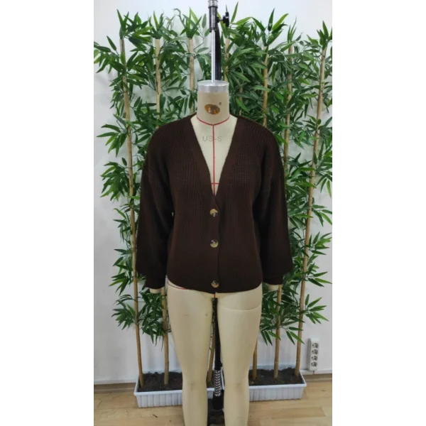 Kadın Uzun Kollu Düğme Detay Triko Hırka