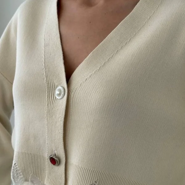 Kadın Uzun Kollu Düğme Ve Eskitme Detay Hırka Ve Mini Etek Ikili Takım