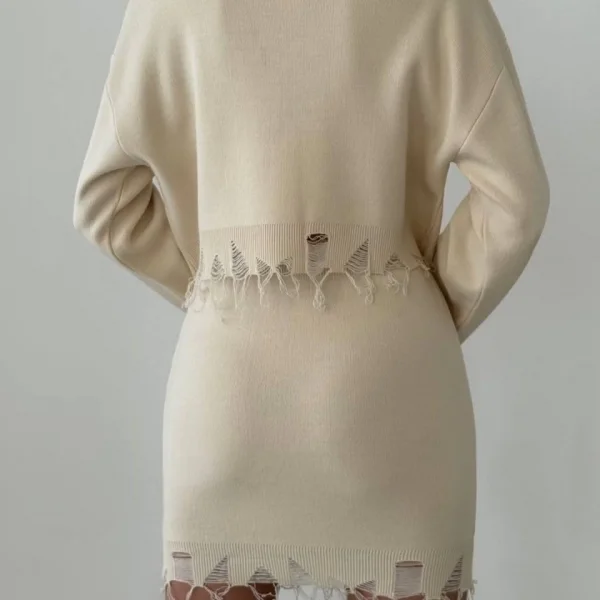 Kadın Uzun Kollu Düğme Ve Eskitme Detay Hırka Ve Mini Etek Ikili Takım