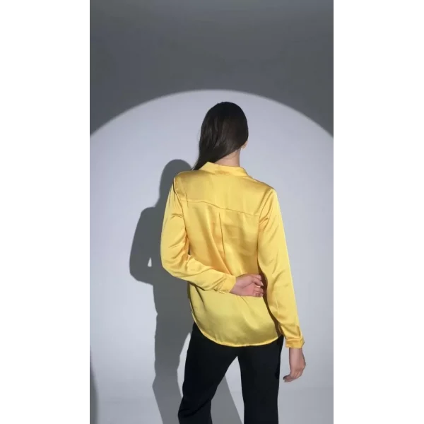 Kadın Uzun Kollu Düğmeli Buluz Gömlek - Sarı