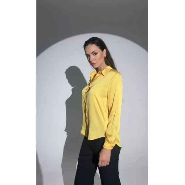 Kadın Uzun Kollu Düğmeli Buluz Gömlek - Sarı