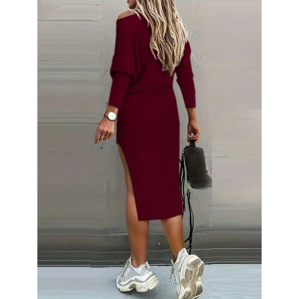 Kadın Uzun Kollu Düşük Omuz Yırtmaç Detay Kaşkorse Etek Bluz Ikili Takım