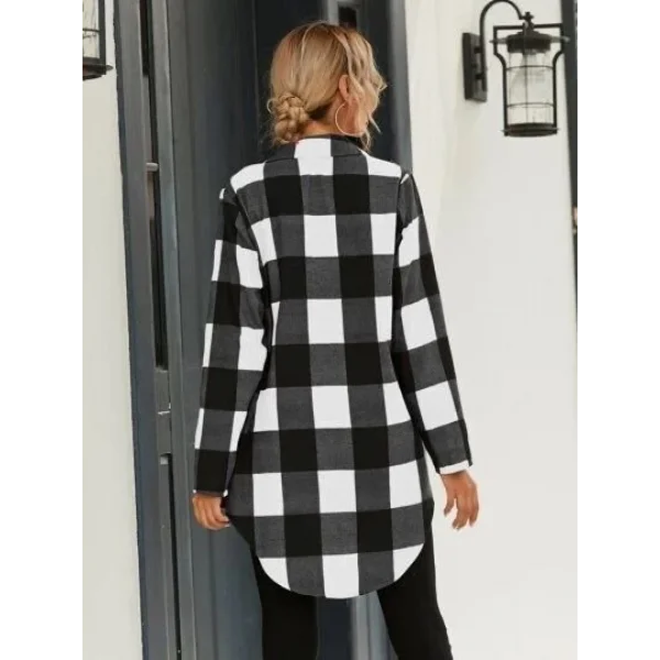 Kadın Uzun Kollu Ekoseli önden Düğmeli Dokuma Uzun Gömlek
