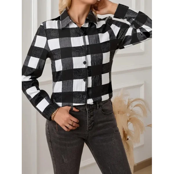 Kadın Uzun Kollu Ekoseli önden Düğmeli Dokuma Uzun Gömlek