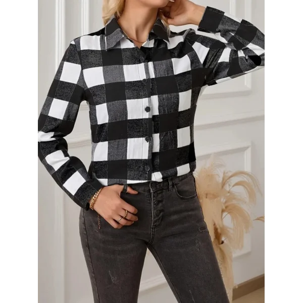 Kadın Uzun Kollu Ekoseli önden Düğmeli Dokuma Uzun Gömlek