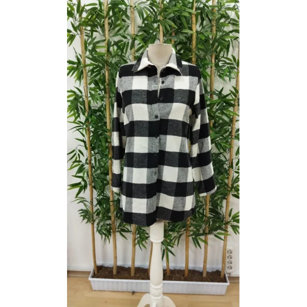 Kadın Uzun Kollu Ekoseli önden Düğmeli Dokuma Uzun Gömlek