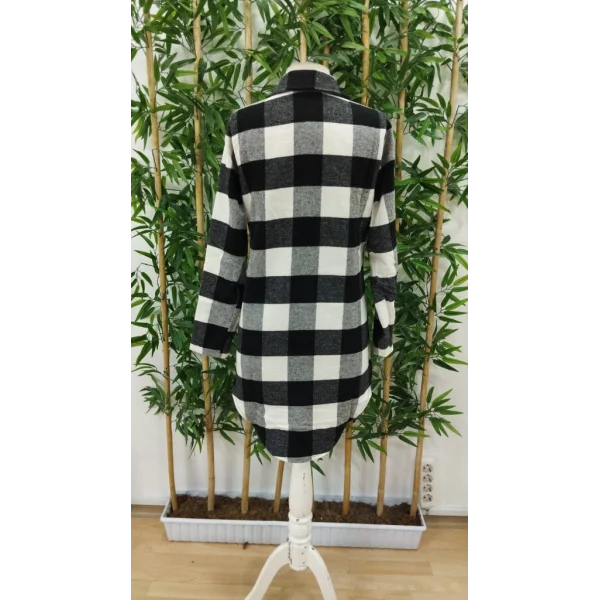 Kadın Uzun Kollu Ekoseli önden Düğmeli Dokuma Uzun Gömlek