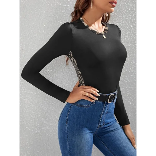 Kadın Uzun Kollu eopar şeritli Viskon Bluz