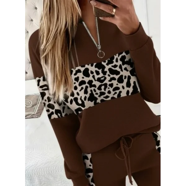 Kadın Uzun Kollu Fermuarlı Karışık Desenli Viskon Iki Iplik Bluz Ve Pantolon Ikili Takım