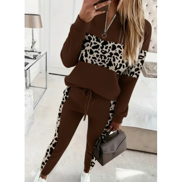 Kadın Uzun Kollu Fermuarlı Karışık Desenli Viskon Iki Iplik Bluz Ve Pantolon Ikili Takım