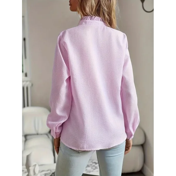 Kadın Uzun Kollu Fırfır Yakalı önden Düğmeli çizgili Burgu Gömlek