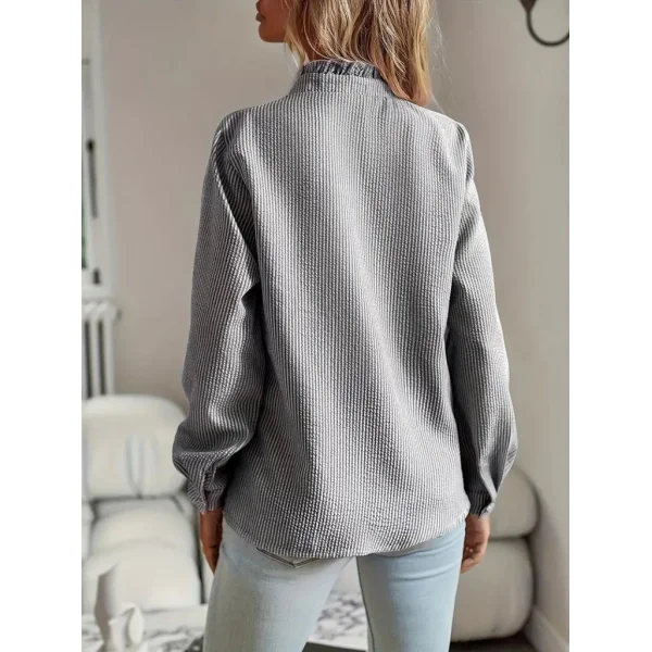Kadın Uzun Kollu Fırfır Yakalı önden Düğmeli çizgili Burgu Gömlek