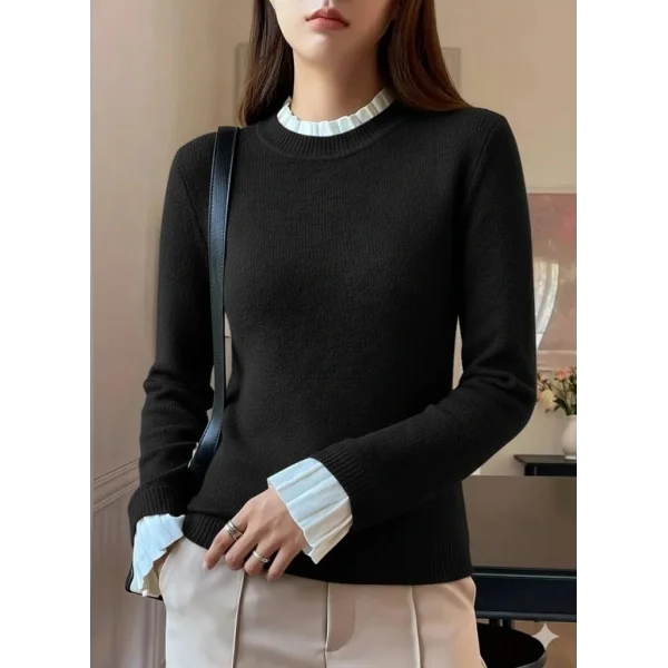 Kadın Uzun Kollu Fırfırlı Yakalı Triko Bluz