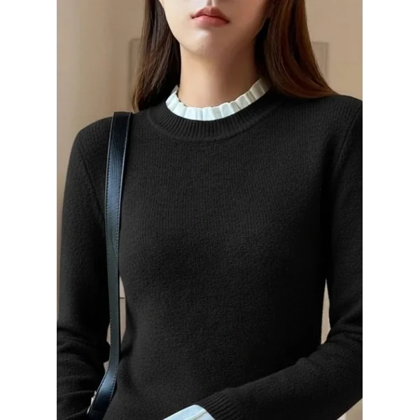 Kadın Uzun Kollu Fırfırlı Yakalı Triko Bluz