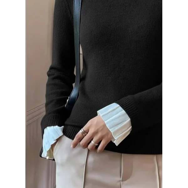 Kadın Uzun Kollu Fırfırlı Yakalı Triko Bluz