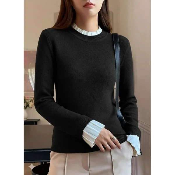 Kadın Uzun Kollu Fırfırlı Yakalı Triko Bluz