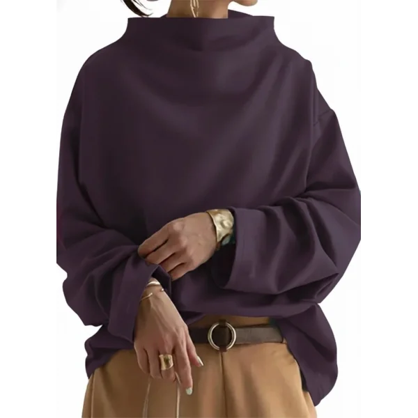 Kadın Uzun Kollu Geniş Balıkçı Yaka Modal Mürdüm Bluz