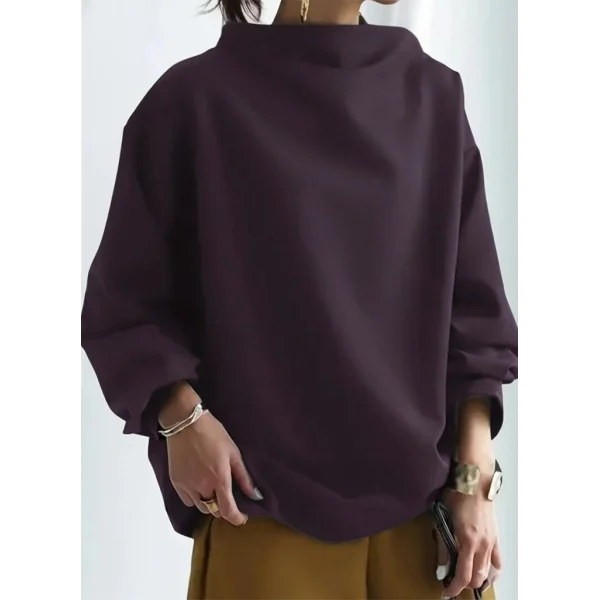 Kadın Uzun Kollu Geniş Balıkçı Yaka Modal Mürdüm Bluz