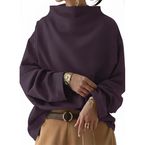 Kadın Uzun Kollu Geniş Balıkçı Yaka Modal Mürdüm Bluz