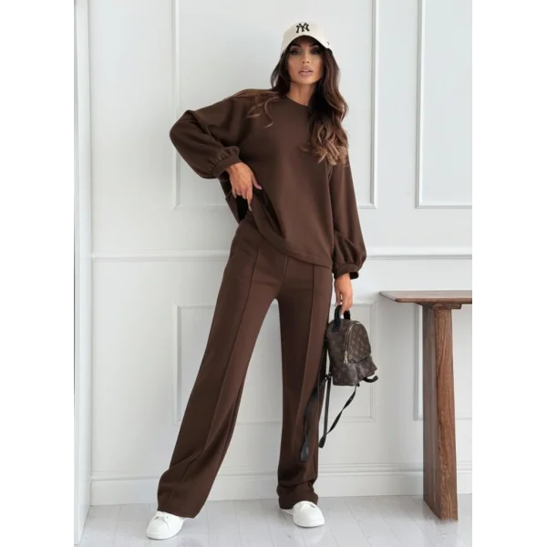 Kadın Uzun Kollu Geniş Kesim Modal Bluz Ve Pantolon Ikili Takım