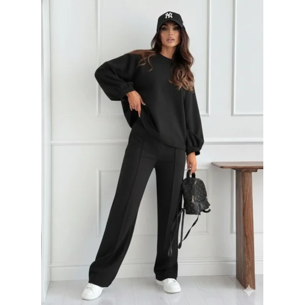 Kadın Uzun Kollu Geniş Kesim Modal Bluz Ve Pantolon Ikili Takım