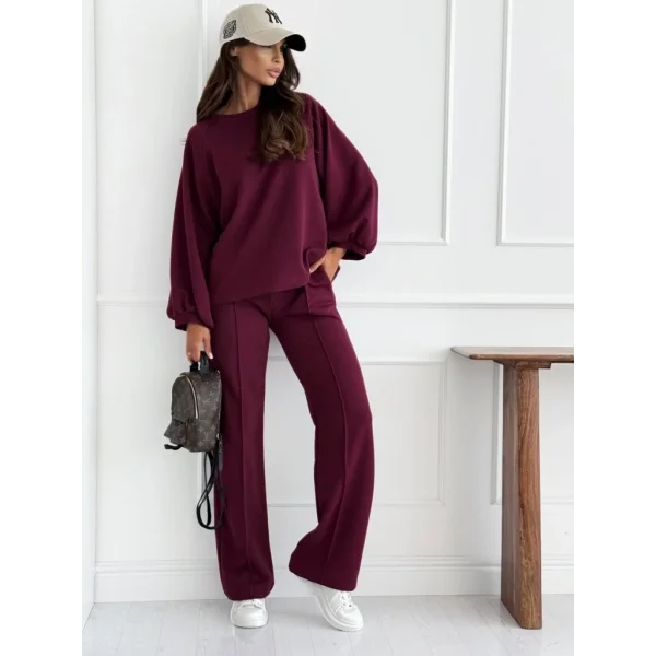 Kadın Uzun Kollu Geniş Kesim Modal Bluz Ve Pantolon Ikili Takım