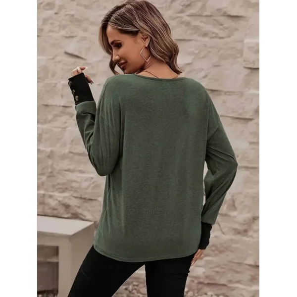 Kadın Uzun Kollu Geniş V Yakalı Düğme Detay Yün Viskon Bluz