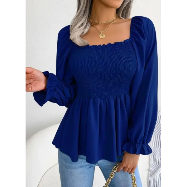 Kadın Uzun Kollu Geometrik Yakalı Gipe Detaylı Krep Bluz