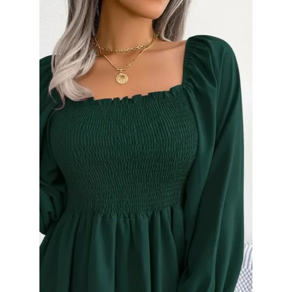 Kadın Uzun Kollu Geometrik Yakalı Gipe Detaylı Krep Bluz