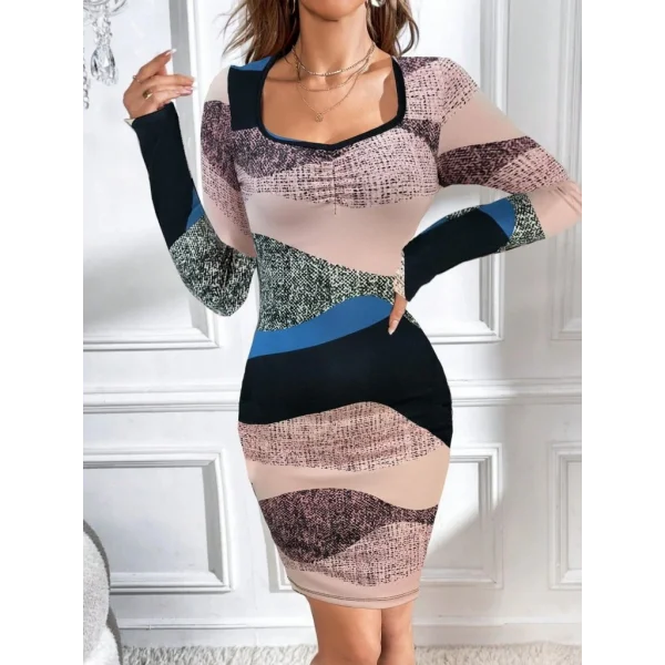 Kadın Uzun Kollu Göğüs Dekolte Detay Dalgıç Mini Elbise