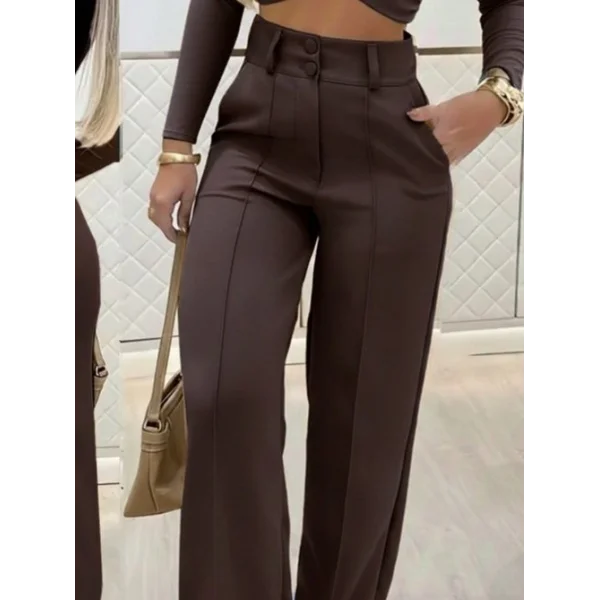 Kadın Uzun Kollu Göğüs Dekolteli Ithal Krep Bluz Ve Pantolon Ikili Takım